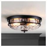Wendy 12.9 in. 2-Light Black Flush Mount Light