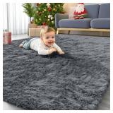 OLANLY Area Rug 4x5.9 ft Machine Washable Grey