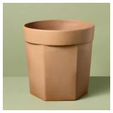 11" Carved Ceramic Planter Pot Macadamia Tan