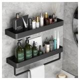 Bathroom Shelves Wall Mounted, 2 Tier (Black)