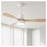 White and natural wood 3 bladed fan