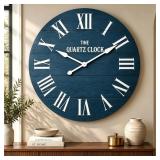 ARTPOWER Wall Clock 35.5" Shiplap Navy Blue