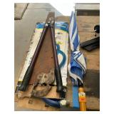 Umbrella, gas connection hose, saw