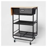 Metal Storage Cart with Mesh Drawer Wood Top