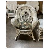 White Wicker Rocker with Cushion