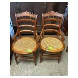 2ct Antique Walnut Dining Chairs w/ Cane Seats