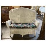 White Wicker Loveseat with Cushion