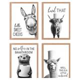 Funny Bathroom Wall Art: Black & White (4 pcs)