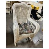 White Wicker Rocker with Cushion