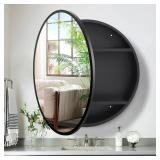 Movo 26" Round Black Aluminum Mirror Cabinet