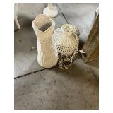 White Wicker Hanging Lamp + Vase