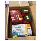 Box w/ 24ct dog food, Folgers 2ct, Ensure shakes