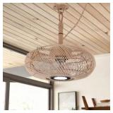 15 in. Outdoor Wood Rattan Ceiling Fan