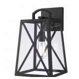 1-Light Black Outdoor Wall Light with Glass