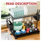 Simple Trending Dish Rack, 2-Tier, Black
