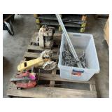 Chainsaw, motor, sprinkler, hooks