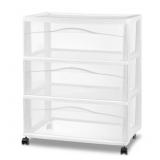 Sterilite Wide 3-Drawer Plastic Cart, White no whe