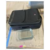 Suit case, glass dishes