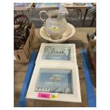 Shadow boxes, pitcher and bowl