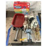 Learning library, wagon, toy horses