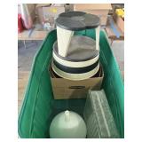 Step stool, glass block, plastic funnel