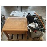 End table, cooler, tools and hardware