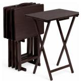 PJ Wood Espresso 5-Piece TV Tray Folding Rack