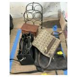 Name brand Hand bags, wine rack, wood box
