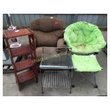 Recliner, shelves, folding chair