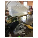 Electric weed wacker, sleeping bag, misc