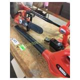 B&D blower, weed trimmer, chainsaw, light