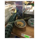 Snow fence, record player, lantern, axe, misc