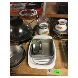 Crock pot, cake pans, kitchenware