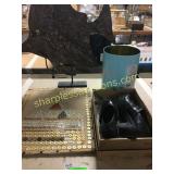 Born shoes, tin can, metal fish, misc