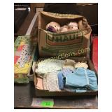 Dolls, doll clothes, farm set, iron board