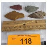 4 Native American artifact arrowheads