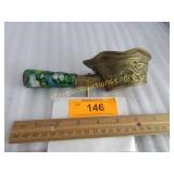 Chinese brass & enamel decorated dipper