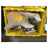 skates, reading glasses, glassware, misc