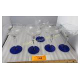 5 vintage cut glass & cobalt blue wine glasses