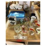 Binoculars, coffee cups, misc