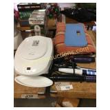 George Forman grill, rug, lighting, misc