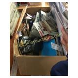 Books, colored paper, lock, misc