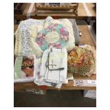 Quilt, linens, misc
