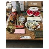 Prince Albert cans, Singer skirt marker, avon,