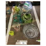 Glass bowl, bells, bottle, misc