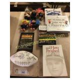 Autographed Hawkeye football, trolls, books