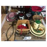 Xmas items, coffee pot/cup plates, misc