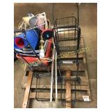 Pallet of luggage cart, gun rack crutches, misc