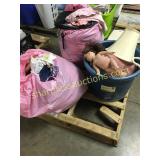 Pallet of toys, clothes, shower seat, misc