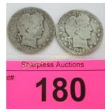 2 Barber quarter dollars